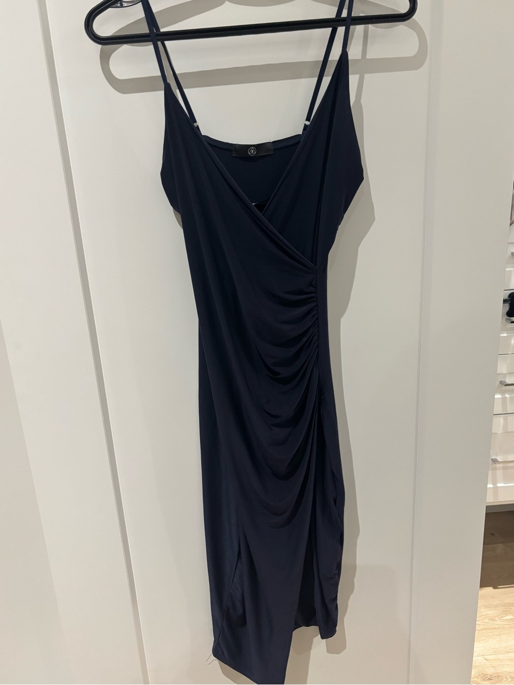 Missguided Navy Blue Ruched Midi Slip Dress